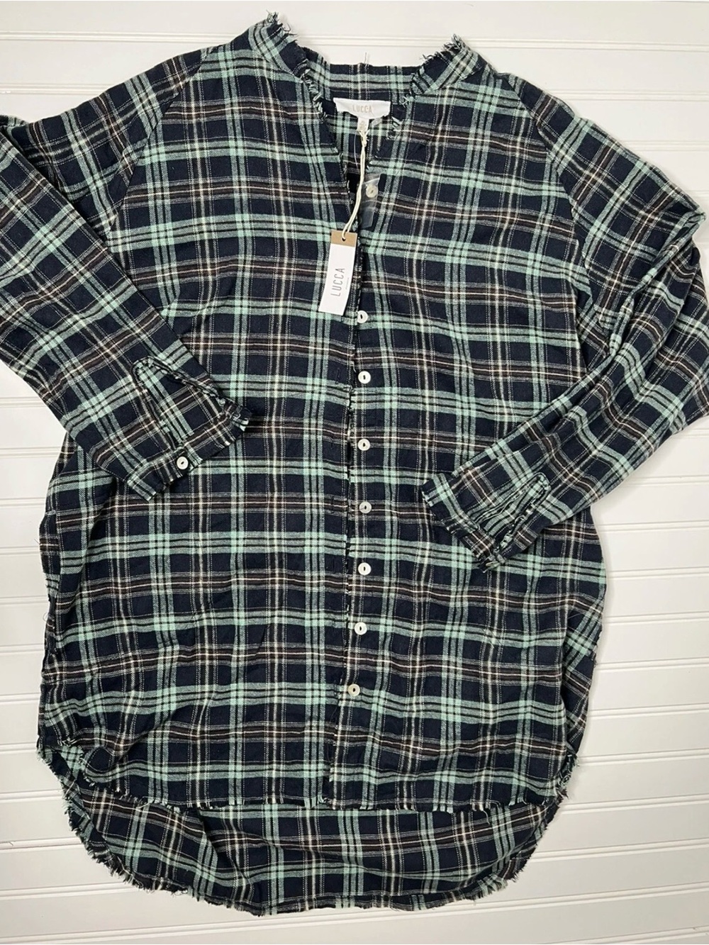 Lucca Couture Keres Plaid Tunic Top Button Front Shirt Dress XL Women NEW 241